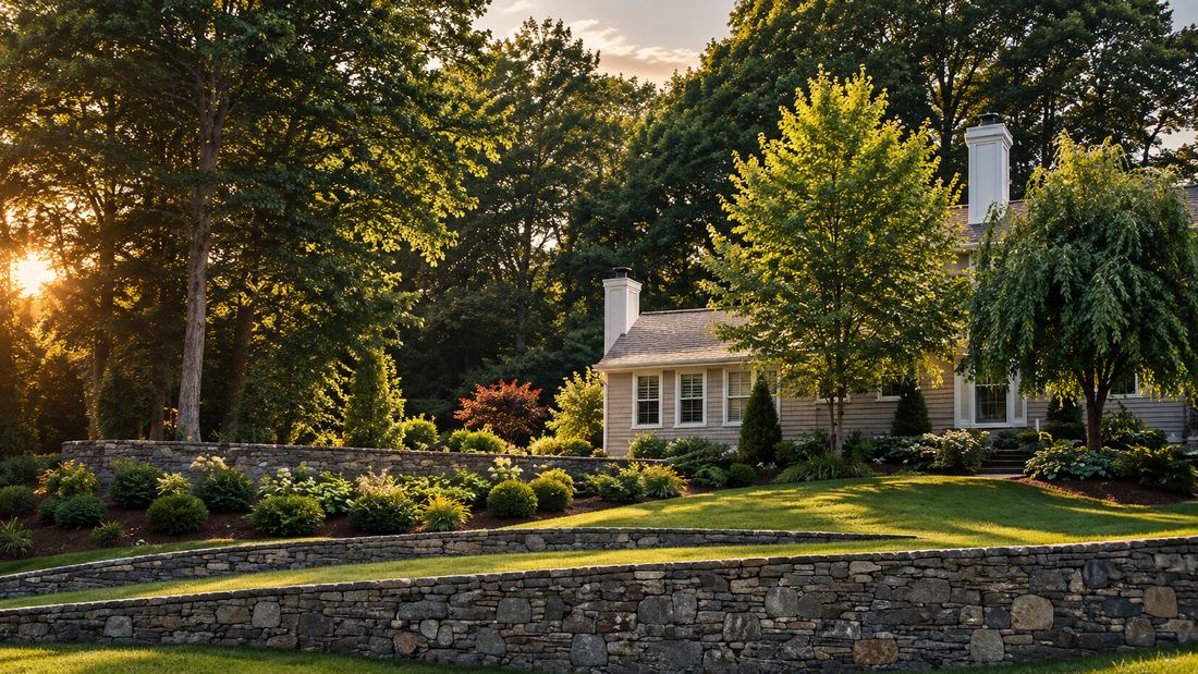 PHAÖRA hardscape — dry-laid retaining walls, Massachusetts