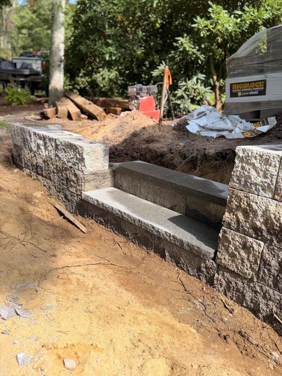 Granite treads set into the wall corner
